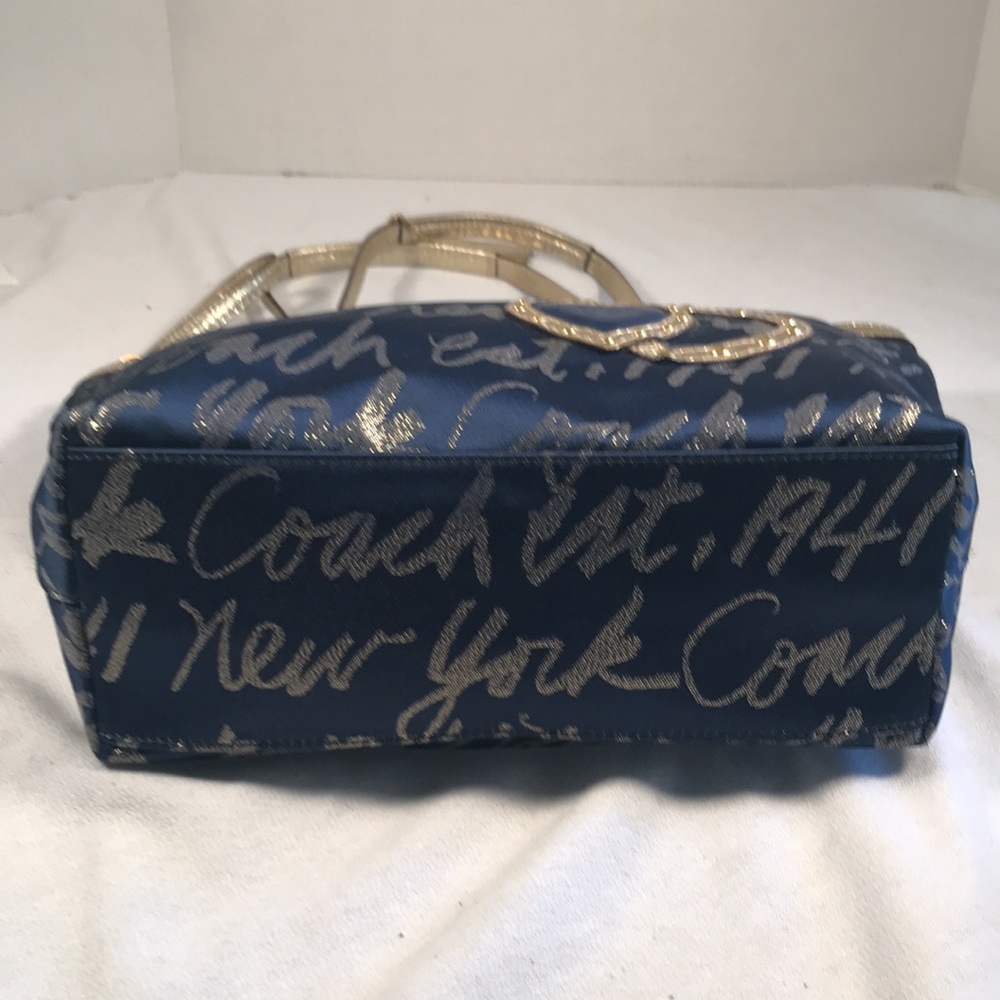 Coach Navy Blue and Metallic Gold Canvas New York Est. 1941 Tote Purse Handbag - Picture 5 of 10